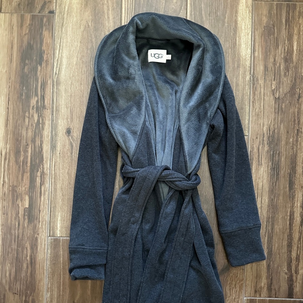 UGG Duffield II Robe Charcoal Heather Grey Fleece Lined Shawl Collar Small